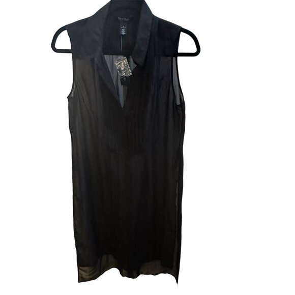 White House Black Market Tops - White House Black Market Pleated Bib Sheer Black Tunic Top NWT Sz S